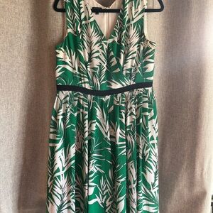 Talbots Green and White Leaf Print Midi Dress